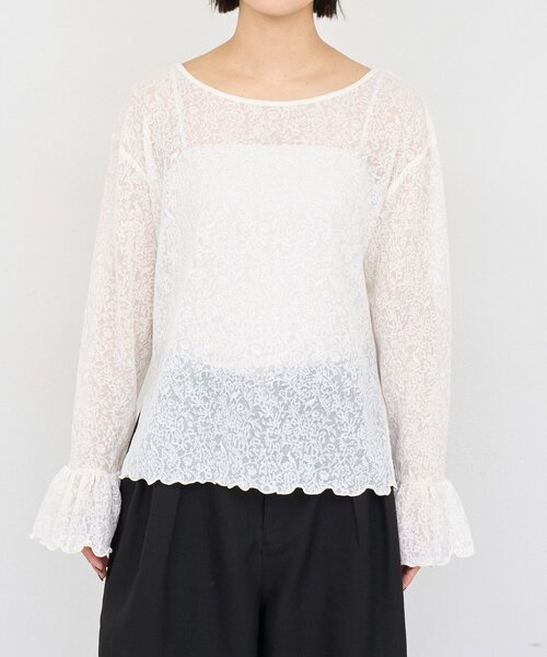CIAOPANIC TYPY(チャオパニックティピー)の「∴ジャガードレースフレアスリーブTee(Tシャツ/カットソー・レディース・ブラック/オフホワイト/グリーン系・ONE SIZE)」の9枚目の写真