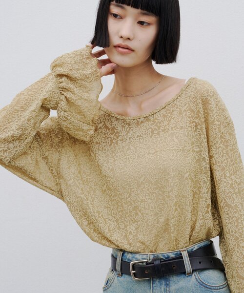 CIAOPANIC TYPY(チャオパニックティピー)の「∴ジャガードレースフレアスリーブTee(Tシャツ/カットソー・レディース・ブラック/オフホワイト/グリーン系・ONE SIZE)」の7枚目の写真