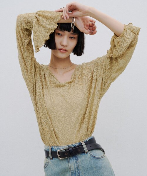CIAOPANIC TYPY(チャオパニックティピー)の「∴ジャガードレースフレアスリーブTee(Tシャツ/カットソー・レディース・ブラック/オフホワイト/グリーン系・ONE SIZE)」の8枚目の写真