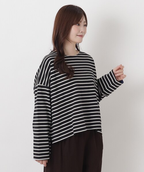 one'sterrace(ワンズテラス)の「コットンバスク 袖裏フリースプルオーバー(Tシャツ/カットソー・レディース・ダークブラウン系8/ベージュ系8/ブラック系8・02)」の1枚目の写真