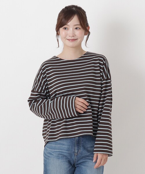 one'sterrace(ワンズテラス)の「コットンバスク 袖裏フリースプルオーバー(Tシャツ/カットソー・レディース・ダークブラウン系8/ベージュ系8/ブラック系8・02)」の2枚目の写真