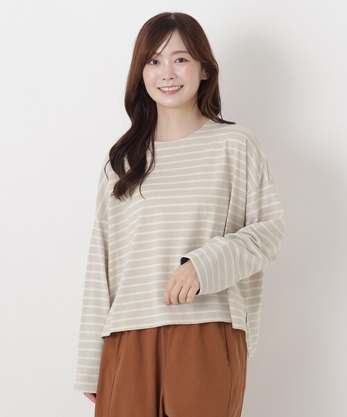 one'sterrace(ワンズテラス)の「コットンバスク 袖裏フリースプルオーバー(Tシャツ/カットソー・レディース・ダークブラウン系8/ベージュ系8/ブラック系8・02)」の3枚目の写真