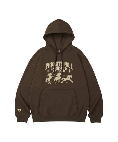 WILDROCK（ワイルドロック）の「PRIORITY UNICORN オーバーサイズフーディー_11 COL（パーカー・レディース・パープル/ブラウン/ピンク/バーガンディー/ネイビー/ダークグレー/ベージュ/ブルー/チャコール/ブラック/アイボリー・LARGE/SMALL/MEDIUM）」の5枚目の写真