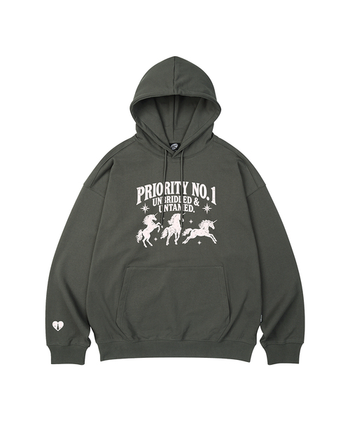 WILDROCK（ワイルドロック）の「PRIORITY UNICORN オーバーサイズフーディー_11 COL（パーカー・レディース・パープル/ブラウン/ピンク/バーガンディー/ネイビー/ダークグレー/ベージュ/ブルー/チャコール/ブラック/アイボリー・LARGE/SMALL/MEDIUM）」の4枚目の写真