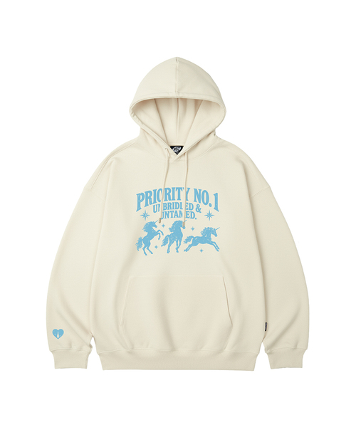 WILDROCK（ワイルドロック）の「PRIORITY UNICORN オーバーサイズフーディー_11 COL（パーカー・レディース・パープル/ブラウン/ピンク/バーガンディー/ネイビー/ダークグレー/ベージュ/ブルー/チャコール/ブラック/アイボリー・LARGE/SMALL/MEDIUM）」の2枚目の写真