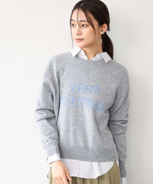 MK MICHEL KLEIN（エムケーミッシェルクラン）の「[前後2way/洗える]ロゴ入りウール混ニット（ニット/セーター・レディース・グレー/ダークグレー/ミント・38）」の2枚目の写真