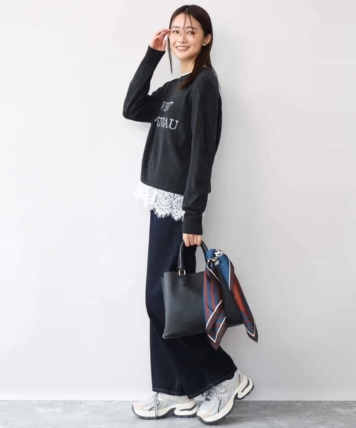 MK MICHEL KLEIN（エムケーミッシェルクラン）の「[前後2way/洗える]ロゴ入りウール混ニット（ニット/セーター・レディース・グレー/ダークグレー/ミント・38）」の7枚目の写真