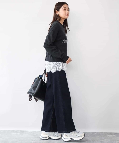 MK MICHEL KLEIN（エムケーミッシェルクラン）の「[前後2way/洗える]ロゴ入りウール混ニット（ニット/セーター・レディース・グレー/ダークグレー/ミント・38）」の9枚目の写真