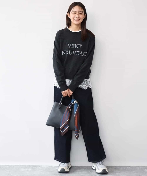 MK MICHEL KLEIN（エムケーミッシェルクラン）の「[前後2way/洗える]ロゴ入りウール混ニット（ニット/セーター・レディース・グレー/ダークグレー/ミント・38）」の10枚目の写真