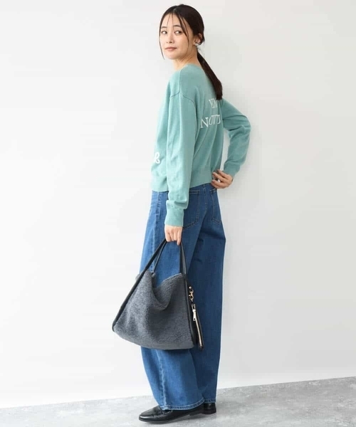 MK MICHEL KLEIN（エムケーミッシェルクラン）の「[前後2way/洗える]ロゴ入りウール混ニット（ニット/セーター・レディース・グレー/ダークグレー/ミント・38）」の15枚目の写真
