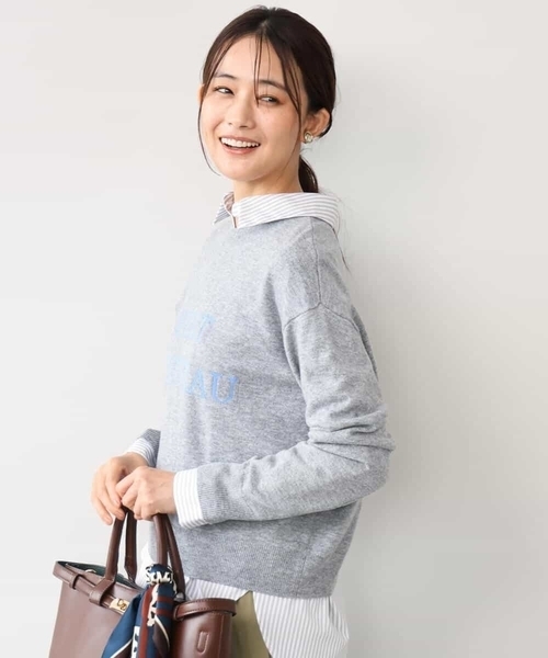 MK MICHEL KLEIN（エムケーミッシェルクラン）の「[前後2way/洗える]ロゴ入りウール混ニット（ニット/セーター・レディース・グレー/ダークグレー/ミント・38）」の16枚目の写真