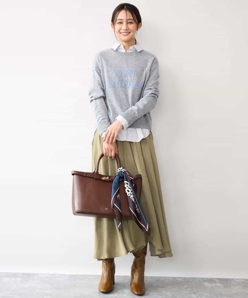 MK MICHEL KLEIN（エムケーミッシェルクラン）の「[前後2way/洗える]ロゴ入りウール混ニット（ニット/セーター・レディース・グレー/ダークグレー/ミント・38）」の18枚目の写真