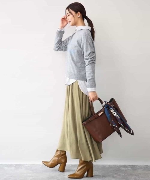 MK MICHEL KLEIN（エムケーミッシェルクラン）の「[前後2way/洗える]ロゴ入りウール混ニット（ニット/セーター・レディース・グレー/ダークグレー/ミント・38）」の19枚目の写真