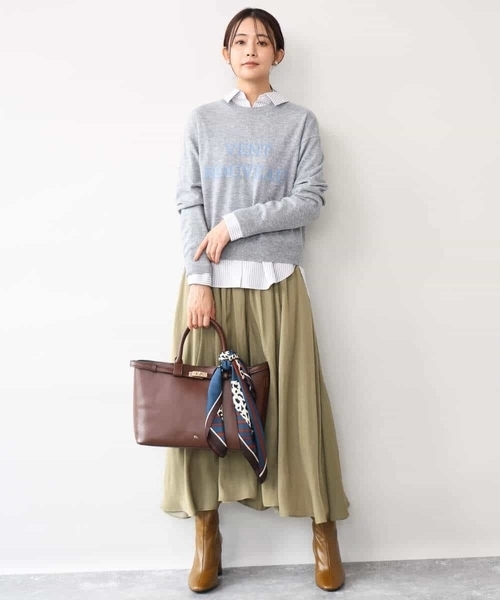 MK MICHEL KLEIN（エムケーミッシェルクラン）の「[前後2way/洗える]ロゴ入りウール混ニット（ニット/セーター・レディース・グレー/ダークグレー/ミント・38）」の20枚目の写真