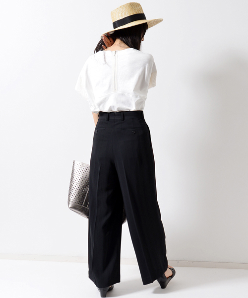 AMERICAN RAG CIE(アメリカンラグシー)の「AMERICAN RAG CIEジャガード ストライプ ワイドパンツ(その他パンツ・レディース・ブラック/ベージュ・FREE)」の4枚目の写真