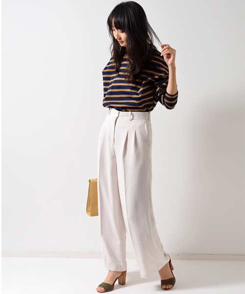 AMERICAN RAG CIE(アメリカンラグシー)の「AMERICAN RAG CIEジャガード ストライプ ワイドパンツ(その他パンツ・レディース・ブラック/ベージュ・FREE)」の7枚目の写真