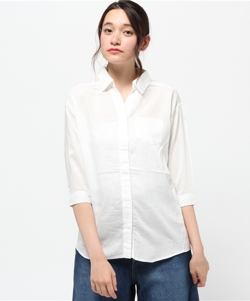 VENCEEXCHANGE（ヴァンスエクスチェンジ）の「レーヨン麻比翼シャツ            （シャツ/ブラウス・レディース・ネイビー/オフホワイト/ダークグリーン・MEDIUM）」の12枚目の写真