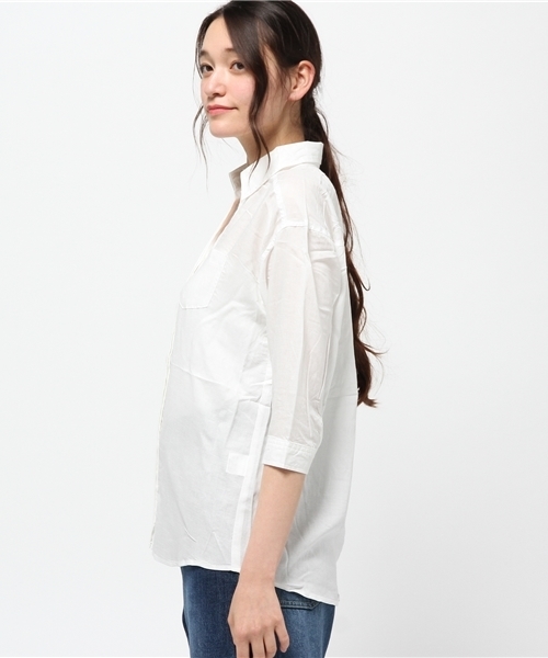 VENCEEXCHANGE（ヴァンスエクスチェンジ）の「レーヨン麻比翼シャツ            （シャツ/ブラウス・レディース・ネイビー/オフホワイト/ダークグリーン・MEDIUM）」の5枚目の写真