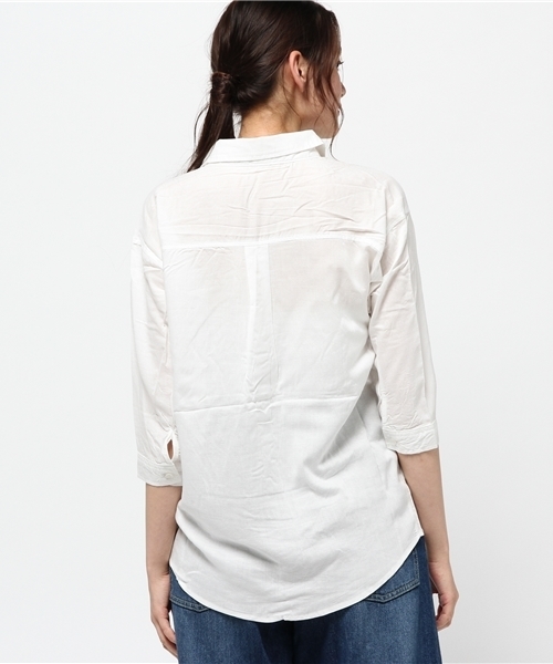 VENCEEXCHANGE（ヴァンスエクスチェンジ）の「レーヨン麻比翼シャツ            （シャツ/ブラウス・レディース・ネイビー/オフホワイト/ダークグリーン・MEDIUM）」の6枚目の写真