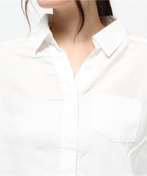 VENCEEXCHANGE（ヴァンスエクスチェンジ）の「レーヨン麻比翼シャツ            （シャツ/ブラウス・レディース・ネイビー/オフホワイト/ダークグリーン・MEDIUM）」の7枚目の写真