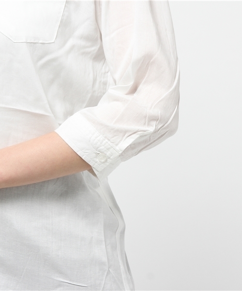 VENCEEXCHANGE（ヴァンスエクスチェンジ）の「レーヨン麻比翼シャツ            （シャツ/ブラウス・レディース・ネイビー/オフホワイト/ダークグリーン・MEDIUM）」の8枚目の写真