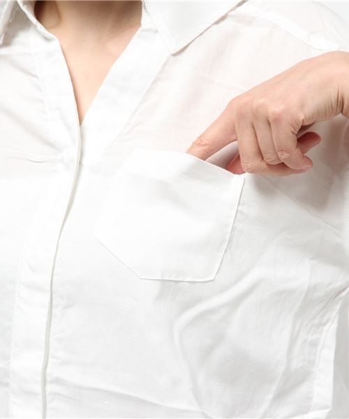 VENCEEXCHANGE（ヴァンスエクスチェンジ）の「レーヨン麻比翼シャツ            （シャツ/ブラウス・レディース・ネイビー/オフホワイト/ダークグリーン・MEDIUM）」の9枚目の写真