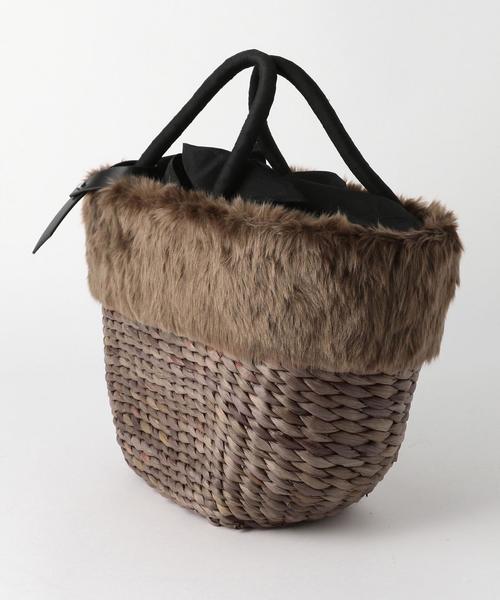 Boisson Chocolat（ボワソンショコラ）の「Laugoa Liever　ﾌｪｲｸﾌｧｰﾊﾞｽｹｯﾄ（かごバッグ・レディース・オフホワイト/モカ/ブラック・FREE）」の4枚目の写真