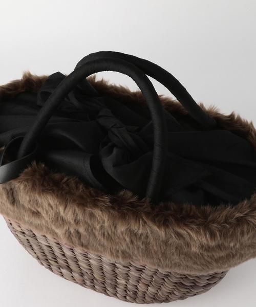 Boisson Chocolat（ボワソンショコラ）の「Laugoa Liever　ﾌｪｲｸﾌｧｰﾊﾞｽｹｯﾄ（かごバッグ・レディース・オフホワイト/モカ/ブラック・FREE）」の6枚目の写真