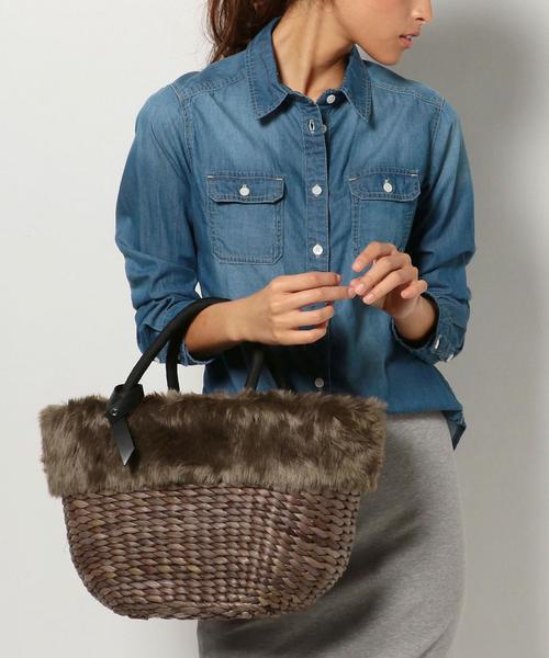 Boisson Chocolat（ボワソンショコラ）の「Laugoa Liever　ﾌｪｲｸﾌｧｰﾊﾞｽｹｯﾄ（かごバッグ・レディース・オフホワイト/モカ/ブラック・FREE）」の11枚目の写真