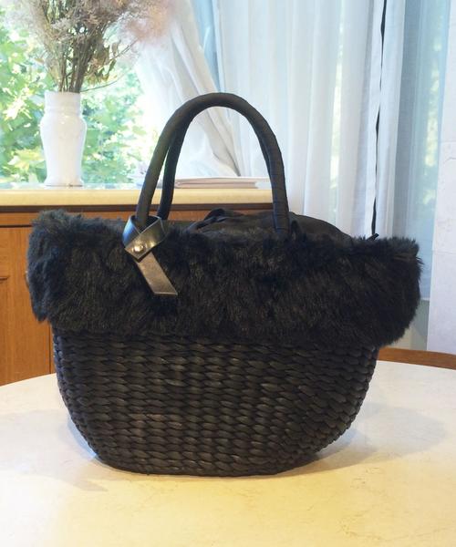 Boisson Chocolat（ボワソンショコラ）の「Laugoa Liever　ﾌｪｲｸﾌｧｰﾊﾞｽｹｯﾄ（かごバッグ・レディース・オフホワイト/モカ/ブラック・FREE）」の12枚目の写真