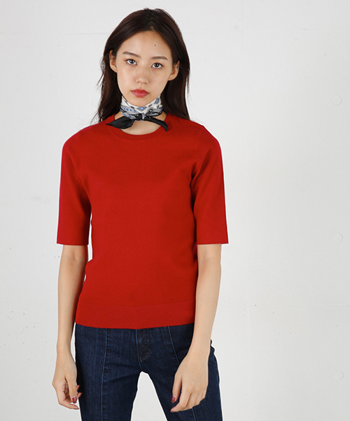 MOUSSY（マウジー）の「C/NECK H SLEEVE KNIT TOP（ニット/セーター・レディース・トップグレー/ワインレッド/ブラック・FREE）」の3枚目の写真