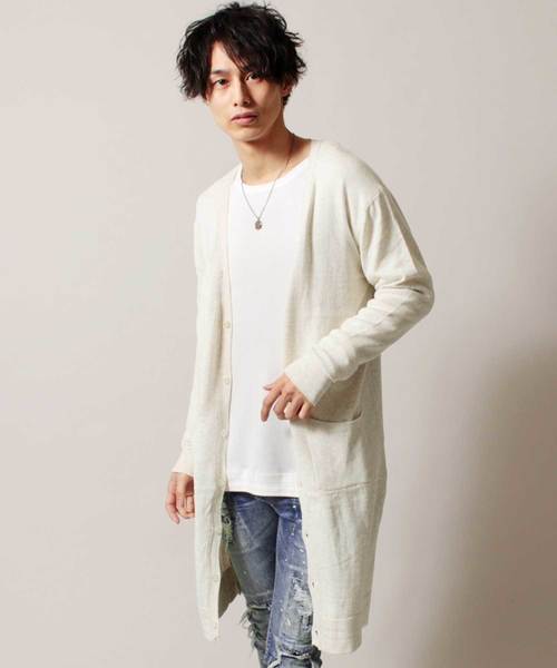 THE CASUAL（カジュアル）の「コットン ニット Vネック ロング 長袖 カーディガン（カーディガン/ボレロ・メンズ・杢グレー/ブラック/オリーブ/チャコール/ベージュ/ネイビー/ワイン/オートミール/テラコッタ/ブルー・L/M/XL/S）」の6枚目の写真