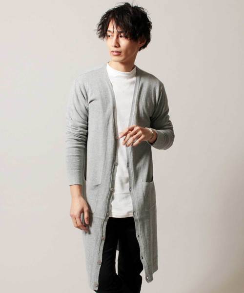 THE CASUAL（カジュアル）の「コットン ニット Vネック ロング 長袖 カーディガン（カーディガン/ボレロ・メンズ・杢グレー/ブラック/オリーブ/チャコール/ベージュ/ネイビー/ワイン/オートミール/テラコッタ/ブルー・L/M/XL/S）」の3枚目の写真