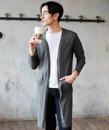 コットン ニット Vネック ロング 長袖 カーディガン