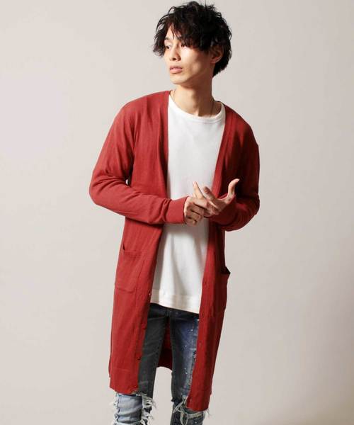 THE CASUAL（カジュアル）の「コットン ニット Vネック ロング 長袖 カーディガン（カーディガン/ボレロ・メンズ・杢グレー/ブラック/オリーブ/チャコール/ベージュ/ネイビー/ワイン/オートミール/テラコッタ/ブルー・L/M/XL/S）」の4枚目の写真