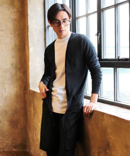 THE CASUAL（カジュアル）の「コットン ニット Vネック ロング 長袖 カーディガン（カーディガン/ボレロ・メンズ・杢グレー/ブラック/オリーブ/チャコール/ベージュ/ネイビー/ワイン/オートミール/テラコッタ/ブルー・L/M/XL/S）」の2枚目の写真