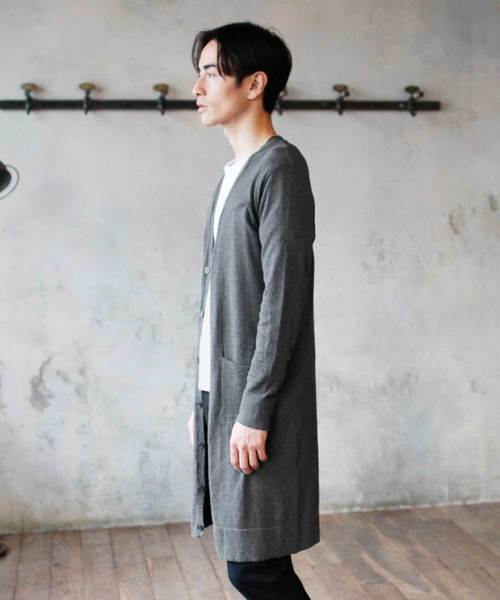 THE CASUAL（カジュアル）の「コットン ニット Vネック ロング 長袖 カーディガン（カーディガン/ボレロ・メンズ・杢グレー/ブラック/オリーブ/チャコール/ベージュ/ネイビー/ワイン/オートミール/テラコッタ/ブルー・L/M/XL/S）」の12枚目の写真