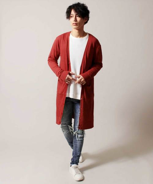 THE CASUAL（カジュアル）の「コットン ニット Vネック ロング 長袖 カーディガン（カーディガン/ボレロ・メンズ・杢グレー/ブラック/オリーブ/チャコール/ベージュ/ネイビー/ワイン/オートミール/テラコッタ/ブルー・L/M/XL/S）」の19枚目の写真