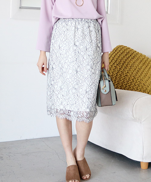 N.(N. Natural Beauty Basic)(エヌエヌナチュラルビューティーベーシック)の「【一部追加生産】スカラップレースセットアップスカート【セットアップ対応商品】(スカート・レディース・ホワイト/ホワイト系その他/ピンク/ブルー/パープル/ネイビー・MEDIUM)」の3枚目の写真