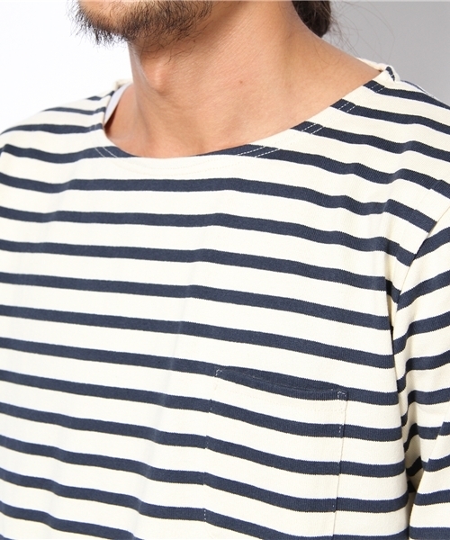 WEGO（ウィゴー）の「USコットンボーダーLSカットソー（Tシャツ/カットソー・メンズ・オフホワイト/ネイビー・MEDIUM/LARGE）」の5枚目の写真