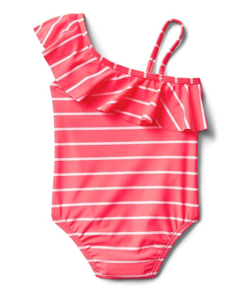 GAP(ギャップ)の「Gap ストライプアシンメトリー フリルワンピース水着(水着・キッズ・ピンク・100cm/80cm/90cm/105cm/110cm/95cm)」の3枚目の写真