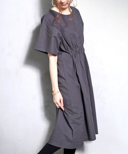 antiqua（アンティカ）の「ギャザーワンピ（ワンピース・レディース・ダークグレー/ベージュ系その他・FREE）」の5枚目の写真