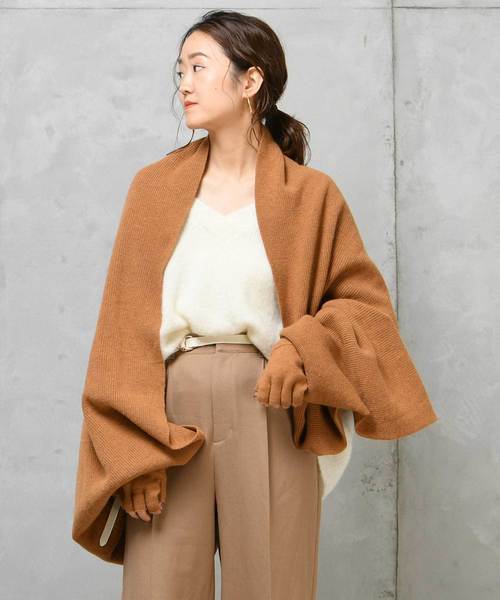 DouDou(ドゥドゥ)の「ミトン付きストール(ストール/ショール・レディース・アイボリー/ブラウン/キャメル・FREE)」の3枚目の写真