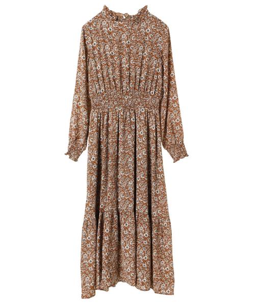 YECCA VECCA（イェッカヴェッカ）の「・花柄シャーリングワンピース（ワンピース・レディース・ブラウン/グリーン・FREE）」の4枚目の写真