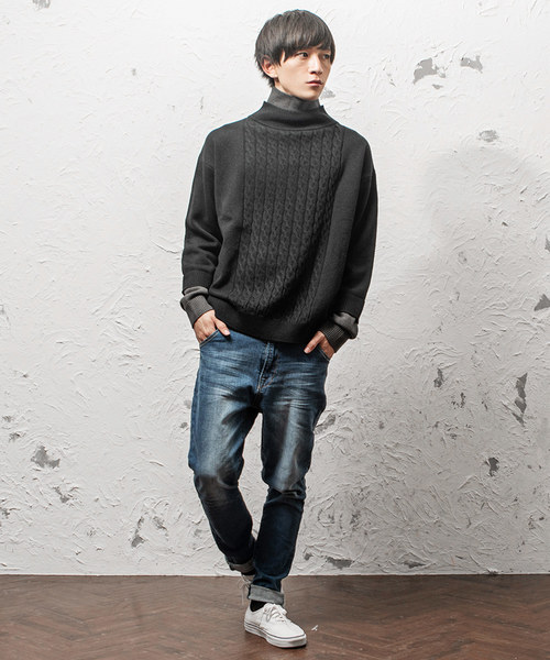 MinoriTY（マイノリティ）の「Wタートルケーブルニット（ニット/セーター・メンズ・モカ/テラコッタ/ブラック/ネイビー・L/M）」の7枚目の写真