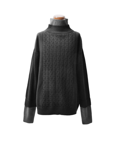 MinoriTY（マイノリティ）の「Wタートルケーブルニット（ニット/セーター・メンズ・モカ/テラコッタ/ブラック/ネイビー・L/M）」の18枚目の写真