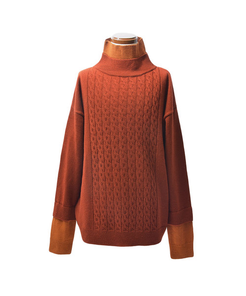 MinoriTY（マイノリティ）の「Wタートルケーブルニット（ニット/セーター・メンズ・モカ/テラコッタ/ブラック/ネイビー・L/M）」の8枚目の写真