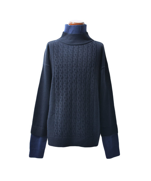 MinoriTY（マイノリティ）の「Wタートルケーブルニット（ニット/セーター・メンズ・モカ/テラコッタ/ブラック/ネイビー・L/M）」の14枚目の写真
