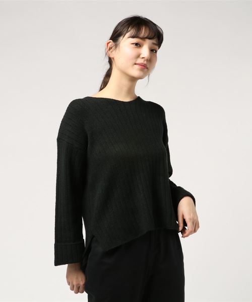 KOBE LETTUCE（コウベレタス）の「袖折返しふんわりワイドリブVネックニットトップス＊レディース/セーター[C3534]神戸レタス（ニット/セーター・レディース・ブラック/オフホワイト/ブルー/ピンクベージュ/チェリーピンク/グレー・FREE）」の2枚目の写真