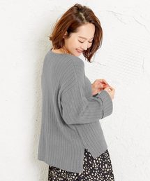 袖折返しふんわりワイドリブVネックニットトップス＊レディース/セーター[C3534]神戸レタス